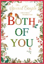 Special Couple Christmas Card - Both of You Robins & Holly Gold Foil 7.5x5.25"