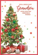 Grandson Christmas Card - Colourful Christmas Tree Holographic Foil 7.5x5.25"