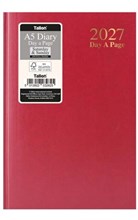 2027 A5 Page a Day Hardback Diary with Full Page Saturday Sunday - Red