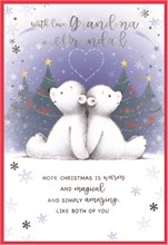 Grandma & Grandad Christmas Card - Polar Bears Trees and Silver Foil 7.5x5.25"