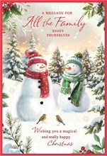 To All the Family Christmas Card - Snowman Couple with Robins & Foil 7.5x5.25"