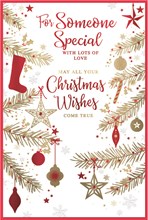 Someone Special Christmas Card - Red and Gold Foil Xmas Tree Branches 9x6"