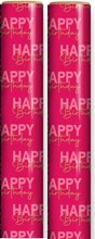 6m Happy Birthday Gift Wrapping Paper Roll - 2 x 3m - Pink with Gold Writing