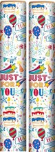 6m Happy Birthday Gift Wrapping Paper Roll - 2x3m White Multicoloured Just For