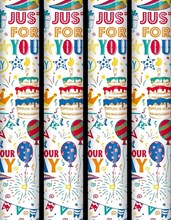 12m Birthday Gift Wrapping Paper 4x3m White with Multicoloured Balloons Cake