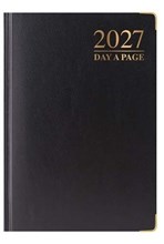 2027 A6 Page a Day Hardback Diary with Metal Corners & Ribbon Marker - Black