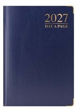 2027 A6 Page a Day Hardback Diary with Metal Corners & Ribbon Marker - Blue