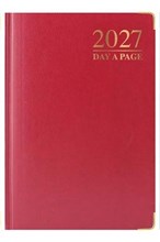 2027 A6 Page a Day Hardback Diary with Metal Corners & Ribbon Marker - Red