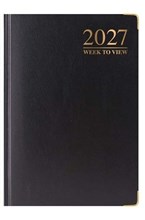 2027 A6 Week To View Hardback Diary with Metal Corners & Ribbon Marker - Black