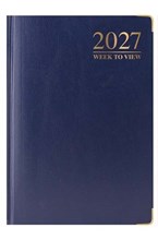 2027 A6 Week To View Hardback Diary with Metal Corners & Ribbon Marker - Blue