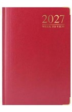 2027 A6 Week To View Hardback Diary with Ribbon Marker Metal Corners - Red