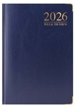 2026 A6 Week To View Hardback Diary with Metal Corners & Ribbon Marker - Blue