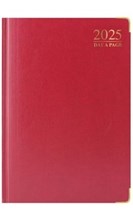 2025 A4 Page a Day Hardback Diary with Full Page Saturday Sunday - Red