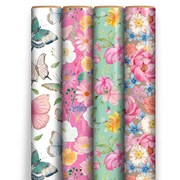 12m Floral Gift Wrapping Paper - 4 x 3m Roll's - Flower Butterfly Designs