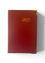 2027 Pocket Week To View PVC Leather Effect Diary With Metal Corners - Red