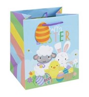 Medium Happy Easter Gift Bag - Chick, Bunny & Lamb with Decorated Eggs 10"x 8.5"