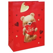 Extra Large Valentine's Day Gift Bag with Tag - Bear with Red Heart Gold Foil