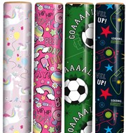 12m Children's Gift Wrapping Paper Roll - 4 x 3m Boy's & Girl's Mixed Designs