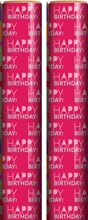 6m Happy Birthday Gift Wrapping Paper Roll - 2 x 3m - Pink with Silver Writing