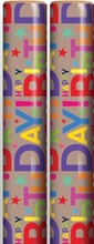 6m Gift Wrapping Paper Roll - 2x3m Brown with Multicoloured Happy Birthday