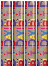 12m Happy Birthday Gift Wrapping Paper - 4x3m Roll's - Unisex Male Female Brown