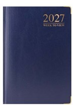 2027 A5 Week To View Hardback Diary with Metal Corners & Ribbon Marker - Blue
