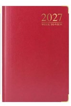 2027 A5 Week To View Hardback Diary with Metal Corners & Ribbon Marker - Red