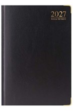 2027 A4 Week To View Padded Hardback Desk Diary with Metal Corners - Black
