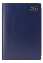2027 A4 Week To View Padded Hardback Desk Diary with Metal Corners Blue