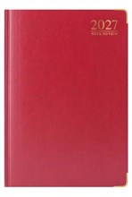 2027 A4 Week To View Padded Hardback Desk Diary with Metal Corners - Red