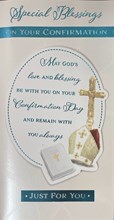 Confirmation Day Card - Special Blessings Holy Bible Cross and Blue Foil 9x4.75"