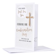 Confirmation Day Greetings Card - Gold Metallic Foil Cross 9"x4.75"