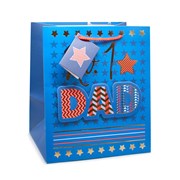 No 1 Dad Large Gift Bag - Blue and Red with Gold Foil and Gift Tag - 13x10.5"