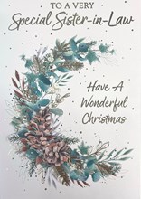 Sister-in-Law Christmas Card - White with Pine Cone Sprig & Gold Foil 7.5x5.25"