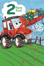 Age 2 Boy Birthday Card - 2nd Birthday Red Tractor with Gifts & Foil 7.75x5.25"