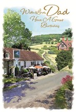 Dad Birthday Card - Country Pub Scene with Gold Foil 7.75x5.25"