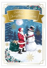 Open Happy Christmas Card - Santa & Snowman 3d Banner & Gold Foil 7.75x5.25"