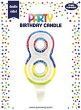 Number 8 Multicoloured Double Sided Glitter Birthday Party Candle - 3"/7.5cm