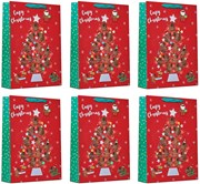 Pack of 6 Extra Large Christmas Gift Bags - Capy Xmas Tree Silver Foil 18x13"