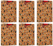 Pack of 6 Extra Large Christmas Gift Bags - Kraft Santa Tree Turkey 18x13"