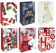 Set of 6 Extra Large Christmas Gift Bags with Handle & Tag - Mixed Designs