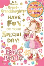 Great Granddaughter Birthday Card & Badge - Young Girl Ice Cream Float Foil 9x6"