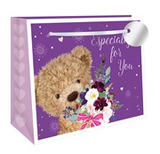 Medium Gift Bag - Landscape Bear & Flowers Especially for You & Foil Tag 10x8.5"