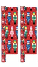 8m (2x4m) Modern Christmas Gift Wrapping Paper Roll Red with Nutcracker Soldiers