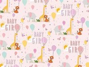 New Baby Girl Gift Wrapping Paper 1 Sheet & Matching Tag - Animals & Balloons