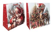 Set of 2 Midi Jumbo Christmas Gift Bags Ribbon Handle Tag - Santa & Reindeer