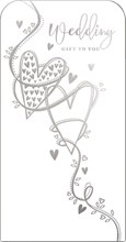 Wedding Day Money Wallet Gift Card & Envelope - Silver Foiled Hearts 7x3.5"