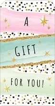 Money Wallet Gift Card & Envelope - Pink and Green with Gold Foil Spots Star 7x3