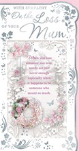 Loss Of Your Mum Sympathy Card - Pink Flower Wreath Foil Butterflies 9x4.75"