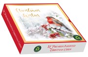 Box Of 12 Scenic Premium Inserted Christmas Cards - Robin on Holly Branch